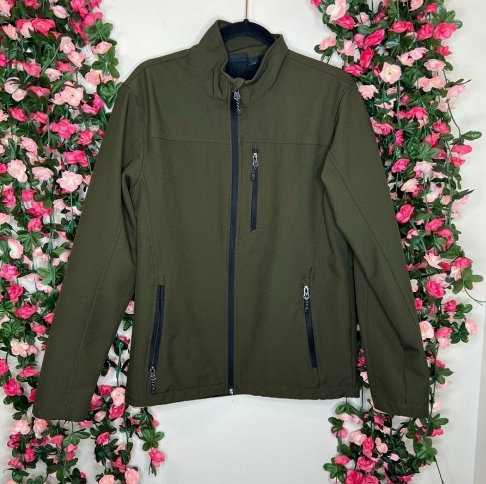 Swiss tech Military Green Womens SoftShel Fleece Lined Full Zip Jacket Small
